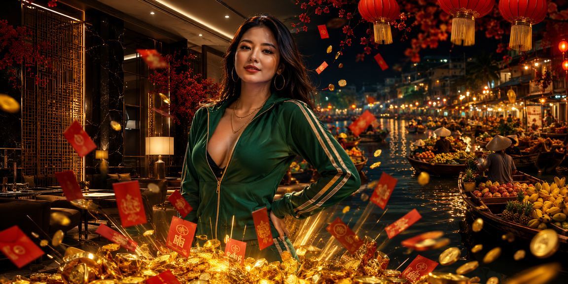 Phong bao đỏ và đèn lồng trang trí lễ hội Tết tại vùng Mekong – biểu tượng bonus mùa lễ hội